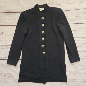 St. John Collection Black Gold Button Long Line Knit Jacket Womens Small
